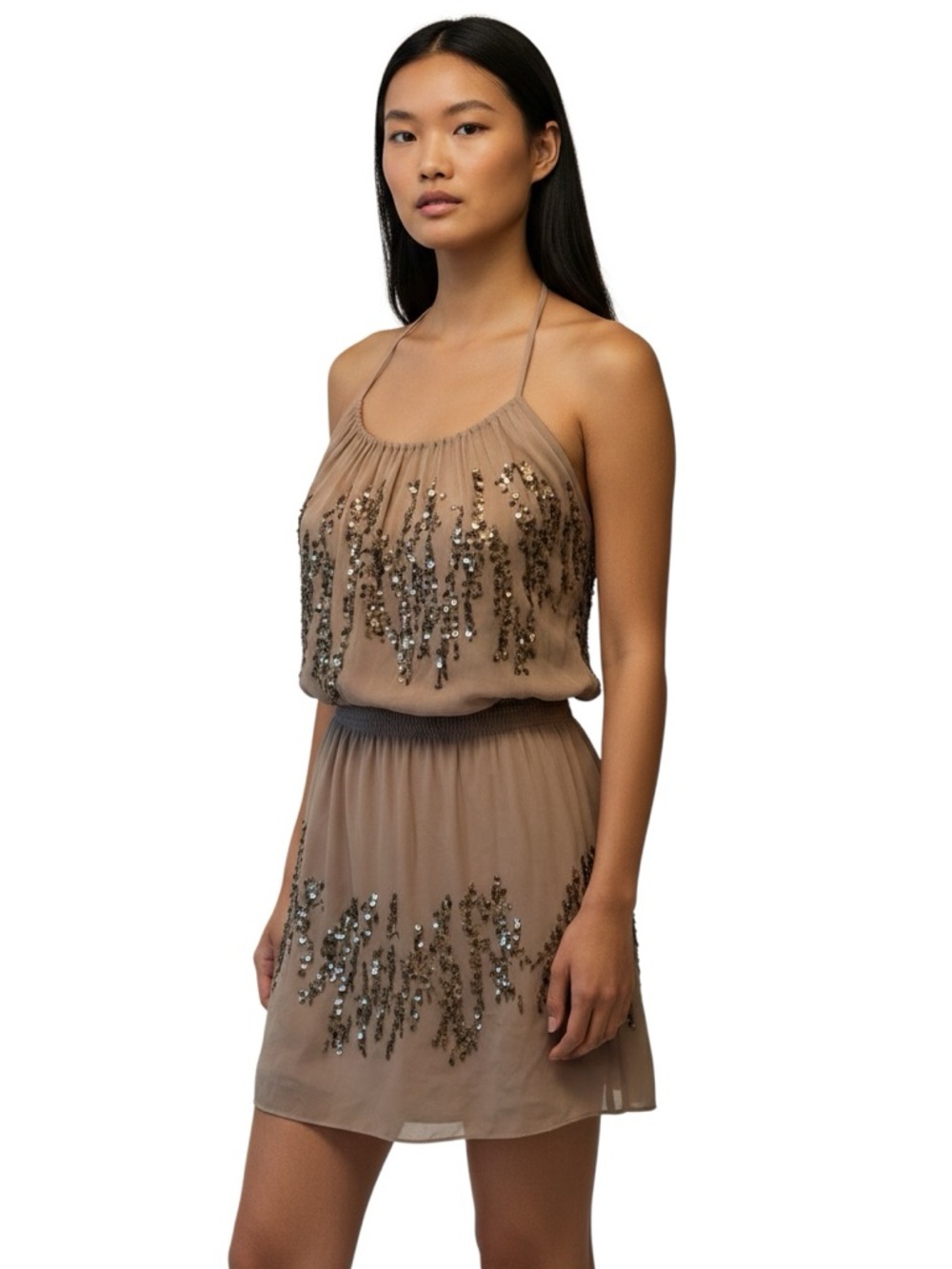 Parker Blush Sequin Mini Dress – 100% Silk, Size XS